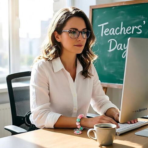 2PCS Teacher Appreciation Gifts in Bulk, Teacher Gifts for Women, Silicone Wristlet Beaded Keychain Bracelet with Gift Card Teacher Appreciation Week End of Year Graduation classroom from Student in Saudi Arabia