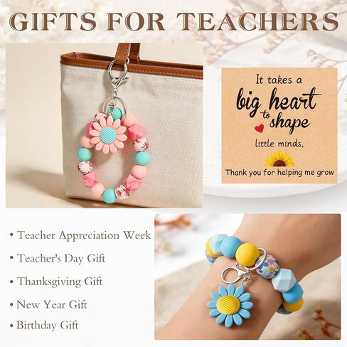2PCS Teacher Appreciation Gifts in Bulk, Teacher Gifts for Women, Silicone Wristlet Beaded Keychain Bracelet with Gift Card Teacher Appreciation Week End of Year Graduation classroom from Student in Saudi Arabia