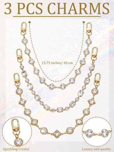 Nosiny 3pcs Bag Chain Charms for Handbag, Rhinestone Purse Charm Chain, Clear Crystal Detachable Handbag Extender Chains for Women Wedding, Party & Daily Wear in Kuwait