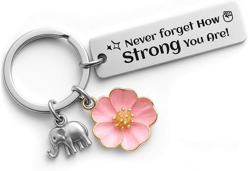 Bluradio Inspirational Keychain for Women with Elephant & Flower Charms | Emotional Support Keychain with Pink Flowers & Elephant Charm for Mom, Friend,Daily Encouragement, Father's Day in Saudi Arabia