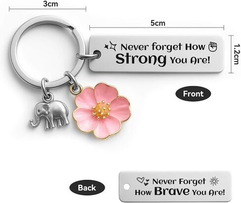 Bluradio Inspirational Keychain for Women with Elephant & Flower Charms | Emotional Support Keychain with Pink Flowers & Elephant Charm for Mom, Friend,Daily Encouragement, Father's Day in Saudi Arabia
