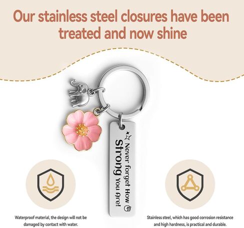 Bluradio Inspirational Keychain for Women with Elephant & Flower Charms | Emotional Support Keychain with Pink Flowers & Elephant Charm for Mom, Friend,Daily Encouragement, Father's Day in Saudi Arabia