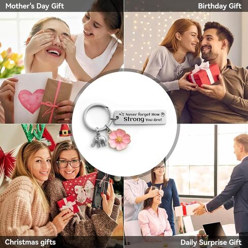 Bluradio Inspirational Keychain for Women with Elephant & Flower Charms | Emotional Support Keychain with Pink Flowers & Elephant Charm for Mom, Friend,Daily Encouragement, Father's Day in Saudi Arabia