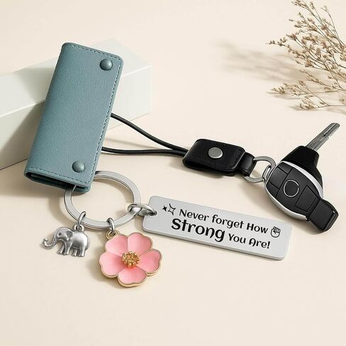 Bluradio Inspirational Keychain for Women with Elephant & Flower Charms | Emotional Support Keychain with Pink Flowers & Elephant Charm for Mom, Friend,Daily Encouragement, Father's Day in Saudi Arabia