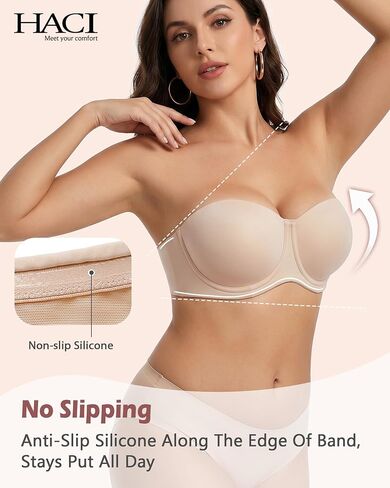 HACI Strapless Bras for Large Bust Full Coverage Plus Size Contour Cup Anti-Slip Support in Kuwait