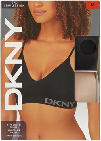 DKNY Women's Seamless Bra with Adjustable Straps, Soft Stretch Fabric, 2-Pack, Black/Ivory, Medium in Saudi Arabia