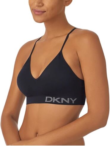 DKNY Women's Seamless Bra with Adjustable Straps, Soft Stretch Fabric, 2-Pack, Black/Ivory, Medium in Saudi Arabia