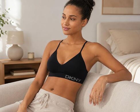 DKNY Women's Seamless Bra with Adjustable Straps, Soft Stretch Fabric, 2-Pack, Black/Ivory, Medium in Saudi Arabia