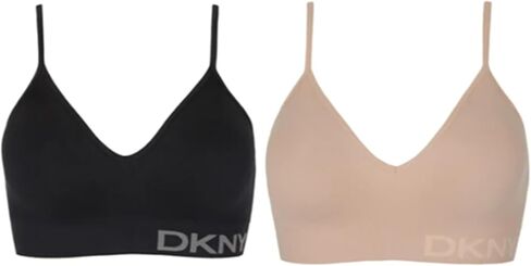 DKNY Women's Seamless Bra with Adjustable Straps, Soft Stretch Fabric, 2-Pack, Black/Ivory, Medium in Saudi Arabia