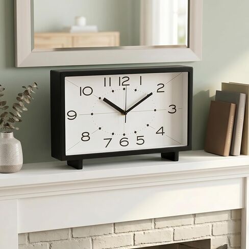 EMAX HOME Modern Rectangular Table Clock, Silent Non-Ticking Desk Clock Battery Operated, 11 Inch Minimalist Mantel Shelf Clock with Large Numerals for Living Room Decor, Bedroom Nightstand & Office in Saudi Arabia
