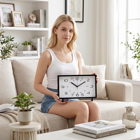 EMAX HOME Modern Rectangular Table Clock, Silent Non-Ticking Desk Clock Battery Operated, 11 Inch Minimalist Mantel Shelf Clock with Large Numerals for Living Room Decor, Bedroom Nightstand & Office in Saudi Arabia