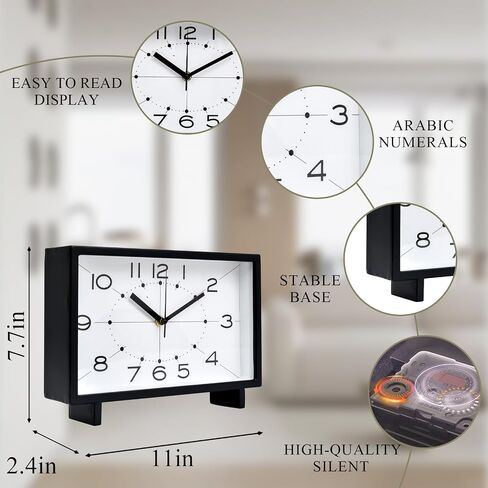 EMAX HOME Modern Rectangular Table Clock, Silent Non-Ticking Desk Clock Battery Operated, 11 Inch Minimalist Mantel Shelf Clock with Large Numerals for Living Room Decor, Bedroom Nightstand & Office in Saudi Arabia