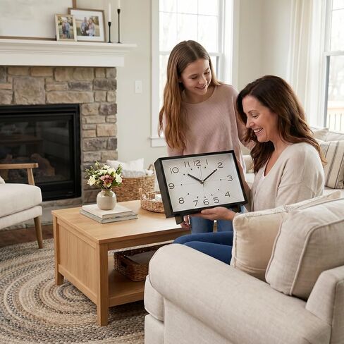 EMAX HOME Modern Rectangular Table Clock, Silent Non-Ticking Desk Clock Battery Operated, 11 Inch Minimalist Mantel Shelf Clock with Large Numerals for Living Room Decor, Bedroom Nightstand & Office in Saudi Arabia