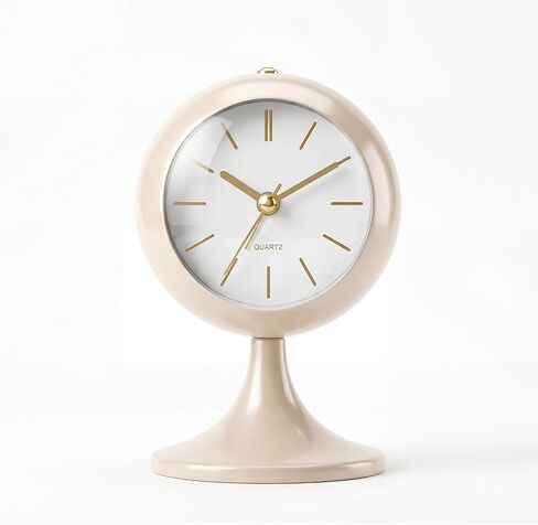 TIMESS Analog Alarm Clock, Mid-Century Modern Desk Clock, Silent Non-Ticking Quartz Table Clock with Gold Hands, Battery Operated Decorative Clock for Bedroom, Office, Living Room (Light Champagne) in Saudi Arabia