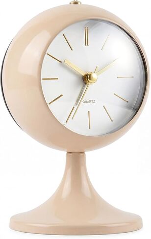 TIMESS Analog Alarm Clock, Mid-Century Modern Desk Clock, Silent Non-Ticking Quartz Table Clock with Gold Hands, Battery Operated Decorative Clock for Bedroom, Office, Living Room (Light Champagne) in Saudi Arabia