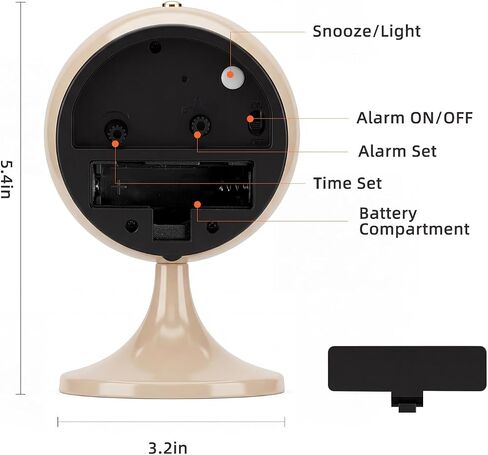 TIMESS Analog Alarm Clock, Mid-Century Modern Desk Clock, Silent Non-Ticking Quartz Table Clock with Gold Hands, Battery Operated Decorative Clock for Bedroom, Office, Living Room (Light Champagne) in Saudi Arabia