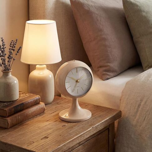 TIMESS Analog Alarm Clock, Mid-Century Modern Desk Clock, Silent Non-Ticking Quartz Table Clock with Gold Hands, Battery Operated Decorative Clock for Bedroom, Office, Living Room (Light Champagne) in Saudi Arabia