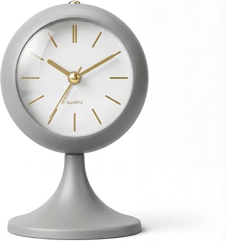 TIMESS Analog Alarm Clock, Mid-Century Modern Desk Clock, Silent Non-Ticking Quartz Table Clock with Gold Hands, Battery Operated Decorative Clock for Bedroom, Office, Living Room (Light Champagne) in Saudi Arabia