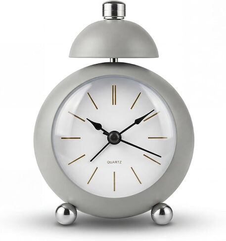 TIMESS Analog Alarm Clock, Mid-Century Modern Desk Clock, Silent Non-Ticking Quartz Table Clock with Gold Hands, Battery Operated Decorative Clock for Bedroom, Office, Living Room (Light Champagne) in Saudi Arabia