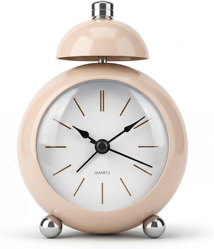 TIMESS Analog Alarm Clock, Mid-Century Modern Desk Clock, Silent Non-Ticking Quartz Table Clock with Gold Hands, Battery Operated Decorative Clock for Bedroom, Office, Living Room (Light Champagne) in Saudi Arabia