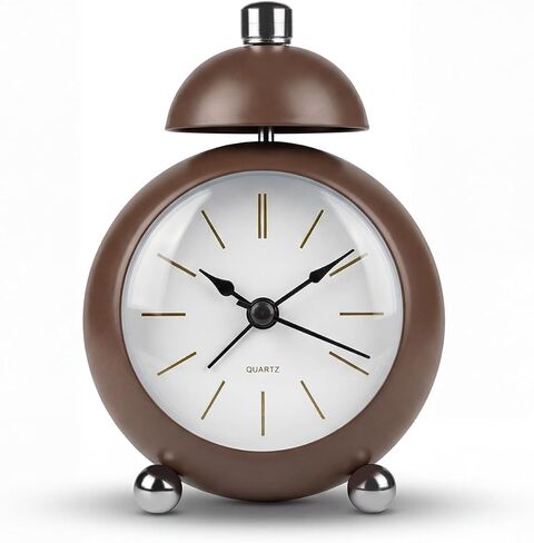 TIMESS Analog Alarm Clock, Mid-Century Modern Desk Clock, Silent Non-Ticking Quartz Table Clock with Gold Hands, Battery Operated Decorative Clock for Bedroom, Office, Living Room (Light Champagne) in Saudi Arabia