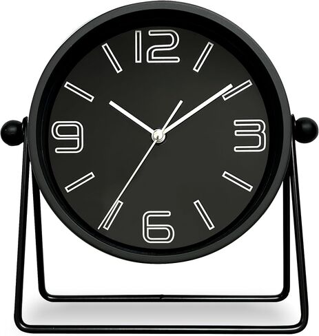 Vintage Metal Desk Clock for Bedroom, with Adjustable Angle Small Ticking, Battery Operated Mantel Bedside Clock, Decorative Table, Old Fashioned Style, Adult Kid Gift, Black in Saudi Arabia