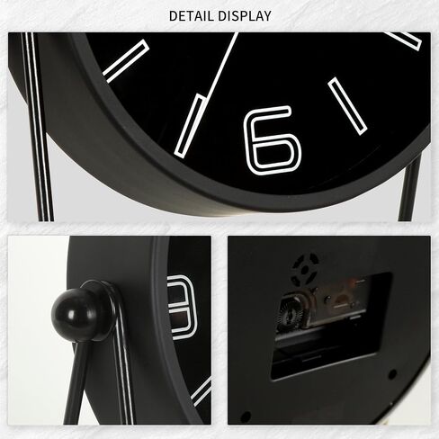 Vintage Metal Desk Clock for Bedroom, with Adjustable Angle Small Ticking, Battery Operated Mantel Bedside Clock, Decorative Table, Old Fashioned Style, Adult Kid Gift, Black in Saudi Arabia