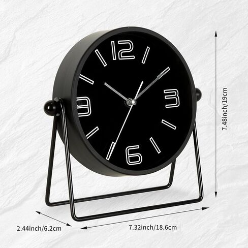Vintage Metal Desk Clock for Bedroom, with Adjustable Angle Small Ticking, Battery Operated Mantel Bedside Clock, Decorative Table, Old Fashioned Style, Adult Kid Gift, Black in Saudi Arabia