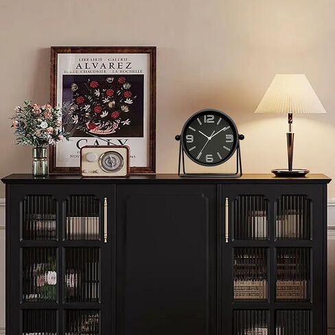 Vintage Metal Desk Clock for Bedroom, with Adjustable Angle Small Ticking, Battery Operated Mantel Bedside Clock, Decorative Table, Old Fashioned Style, Adult Kid Gift, Black in Saudi Arabia