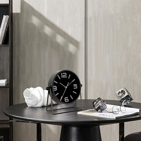 Vintage Metal Desk Clock for Bedroom, with Adjustable Angle Small Ticking, Battery Operated Mantel Bedside Clock, Decorative Table, Old Fashioned Style, Adult Kid Gift, Black in Saudi Arabia
