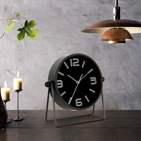 Vintage Metal Desk Clock for Bedroom, with Adjustable Angle Small Ticking, Battery Operated Mantel Bedside Clock, Decorative Table, Old Fashioned Style, Adult Kid Gift, Black in Saudi Arabia