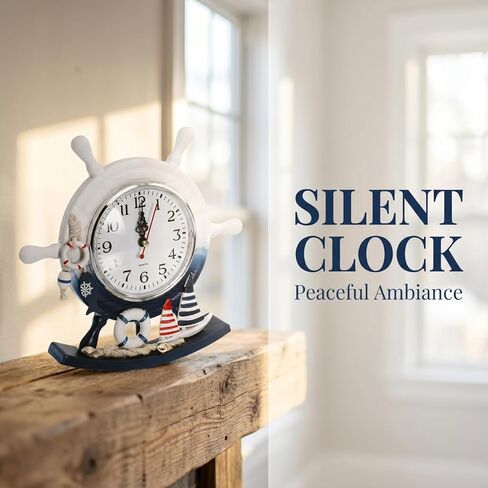 TOYANDONA Mediterranean Style Wooden Desktop Clock Creative Nautical Swim Ring Pendulum Design Silent Mute Clock for Living Room Table Decor in Kuwait