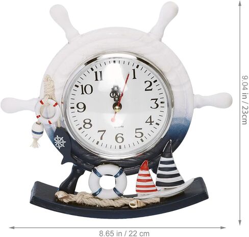 TOYANDONA Mediterranean Style Wooden Desktop Clock Creative Nautical Swim Ring Pendulum Design Silent Mute Clock for Living Room Table Decor in Kuwait