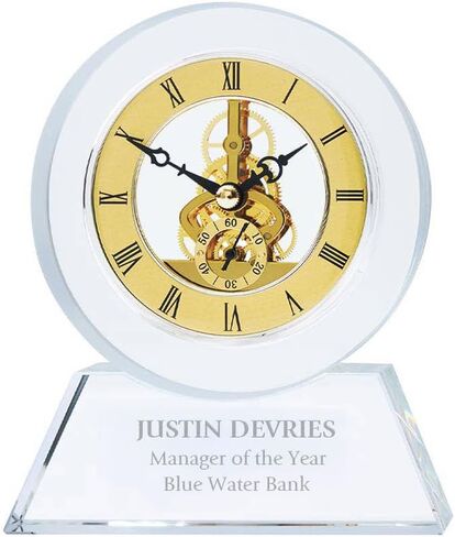 Baudville Timeless Traditions Crystal Skeleton Clock - Medium Gold - Personalized Engraving Up to Four Lines - Comes in Gift Box - Award for Employee Friend Retirement Achievement in Saudi Arabia