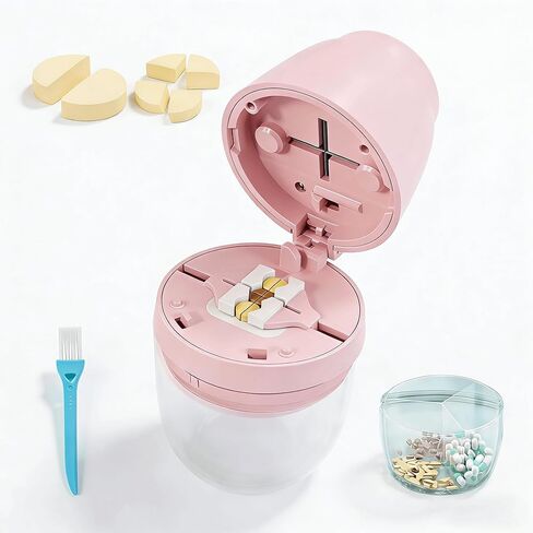 Pill Cutter 1/4, Pill Crusher and Organizer, Portable Travel Medicine Splitter with Stainless Steel Blade (4 in1 Pink) in Saudi Arabia