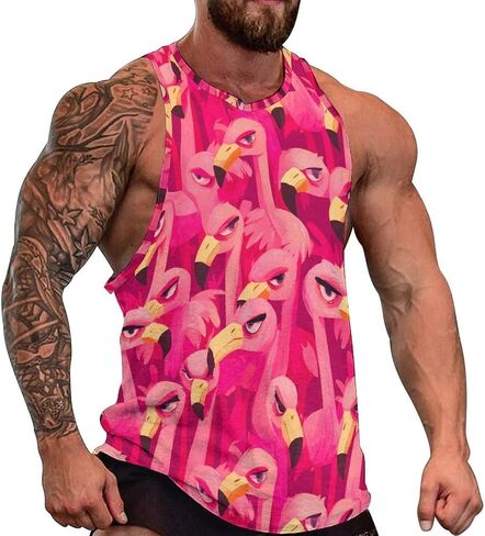 FALREO Mens Pink Flamingo Tank Tops Summer Sleeveless Shirts Beach Graphic Workout Sport Gym Muscle Shirt in Kuwait
