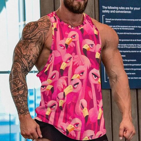 FALREO Mens Pink Flamingo Tank Tops Summer Sleeveless Shirts Beach Graphic Workout Sport Gym Muscle Shirt in Kuwait