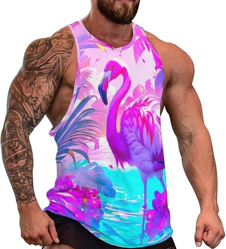 FALREO Mens Pink Flamingo Tank Tops Summer Sleeveless Shirts Beach Graphic Workout Sport Gym Muscle Shirt in Kuwait