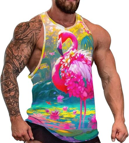 FALREO Mens Pink Flamingo Tank Tops Summer Sleeveless Shirts Beach Graphic Workout Sport Gym Muscle Shirt in Kuwait