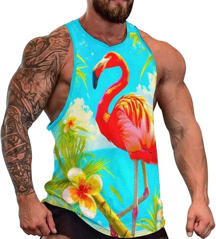 FALREO Mens Pink Flamingo Tank Tops Summer Sleeveless Shirts Beach Graphic Workout Sport Gym Muscle Shirt in Kuwait