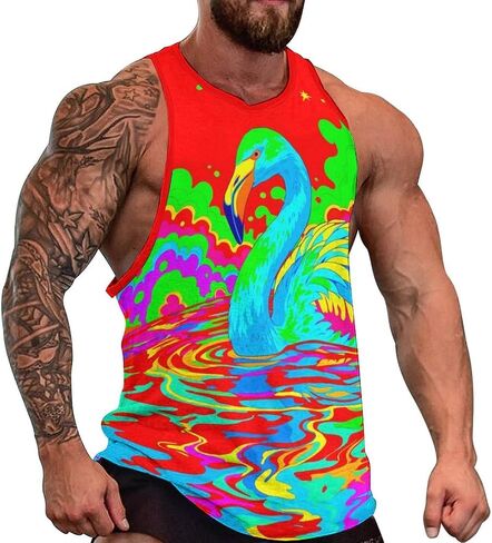 FALREO Mens Pink Flamingo Tank Tops Summer Sleeveless Shirts Beach Graphic Workout Sport Gym Muscle Shirt in Kuwait