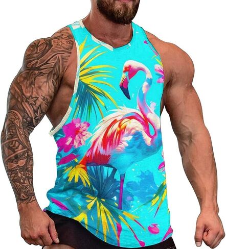 FALREO Mens Pink Flamingo Tank Tops Summer Sleeveless Shirts Beach Graphic Workout Sport Gym Muscle Shirt in Kuwait