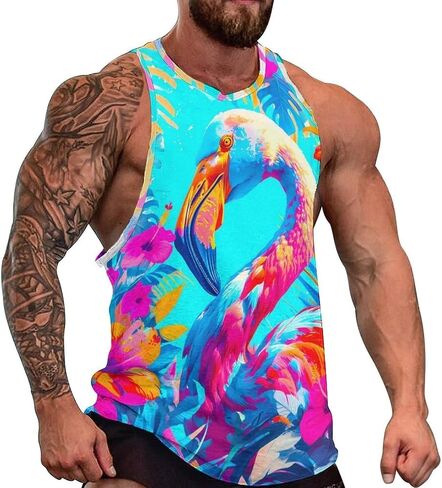 FALREO Mens Pink Flamingo Tank Tops Summer Sleeveless Shirts Beach Graphic Workout Sport Gym Muscle Shirt in Kuwait