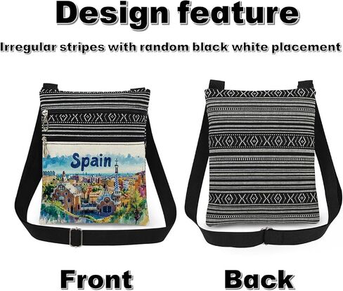 Spain Themed Crossbody Bag Vibrant Watercolor Print of Spanish Architecture and Coastal Cityscape Messenger Bag Adults Adjustable Strap Purse European Travel Souvenir Gift for Wanderlust in Kuwait