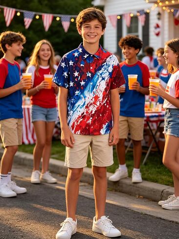 Kids4ever 2 Pack Boys Hawaiian Shirts Kids Vibrant Tropical Button Up Shirt for Summer Vacation School Theme Days 8-14 Years in Kuwait