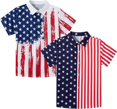 Kids4ever 2 Pack Boys Hawaiian Shirts Kids Vibrant Tropical Button Up Shirt for Summer Vacation School Theme Days 8-14 Years in Kuwait