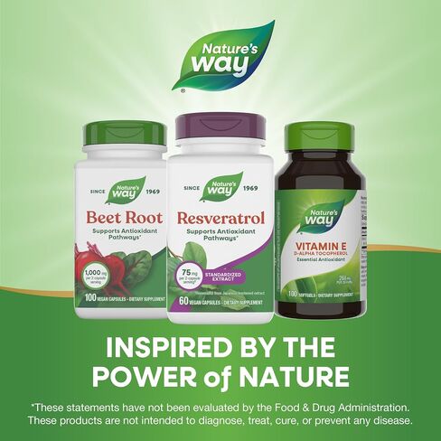 Nature's Way Resveratrol, Supports Antioxidant Pathways*, Helps Neutralize Free Radicals*, with Polyphenols from Red Wine Extract, 75mg per 2-Capsule Serving, Vegan, 60 Capsules (Packaging May Vary) in Kuwait