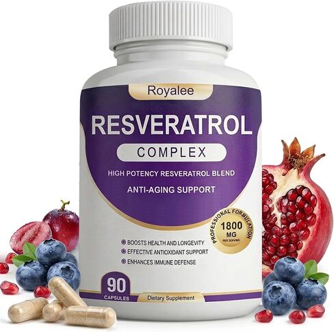 Trans-Resveratrol 1800mg Complex - 1200mg Pure Trans-Resveratrol 98% Purity with Quercetin, Grape Seed & Black Pepper for Max Absorption - Anti-Aging & Heart Support - 90 Vegan Capsules in Saudi Arabia