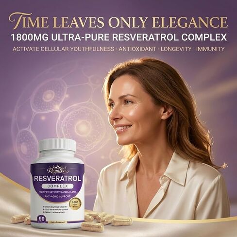 Trans-Resveratrol 1800mg Complex - 1200mg Pure Trans-Resveratrol 98% Purity with Quercetin, Grape Seed & Black Pepper for Max Absorption - Anti-Aging & Heart Support - 90 Vegan Capsules in Saudi Arabia