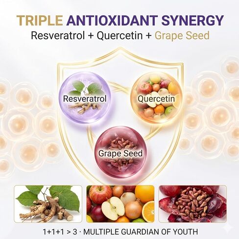 Trans-Resveratrol 1800mg Complex - 1200mg Pure Trans-Resveratrol 98% Purity with Quercetin, Grape Seed & Black Pepper for Max Absorption - Anti-Aging & Heart Support - 90 Vegan Capsules in Saudi Arabia
